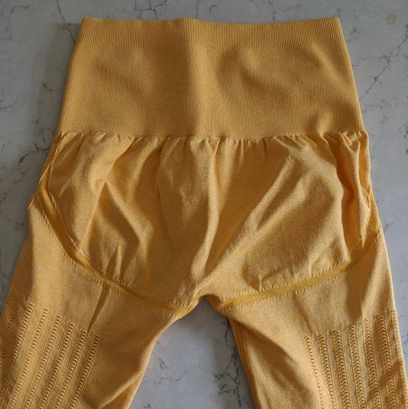 High Waisted Yellow Bright Yoga Leggings Tights - Picture 5 of 7